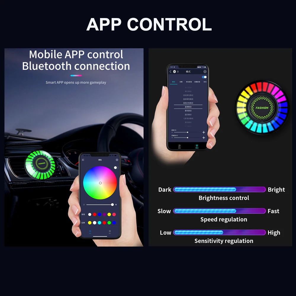 Car Music Rhythm Sound Control Colorful LED Light With Fragrance Holder