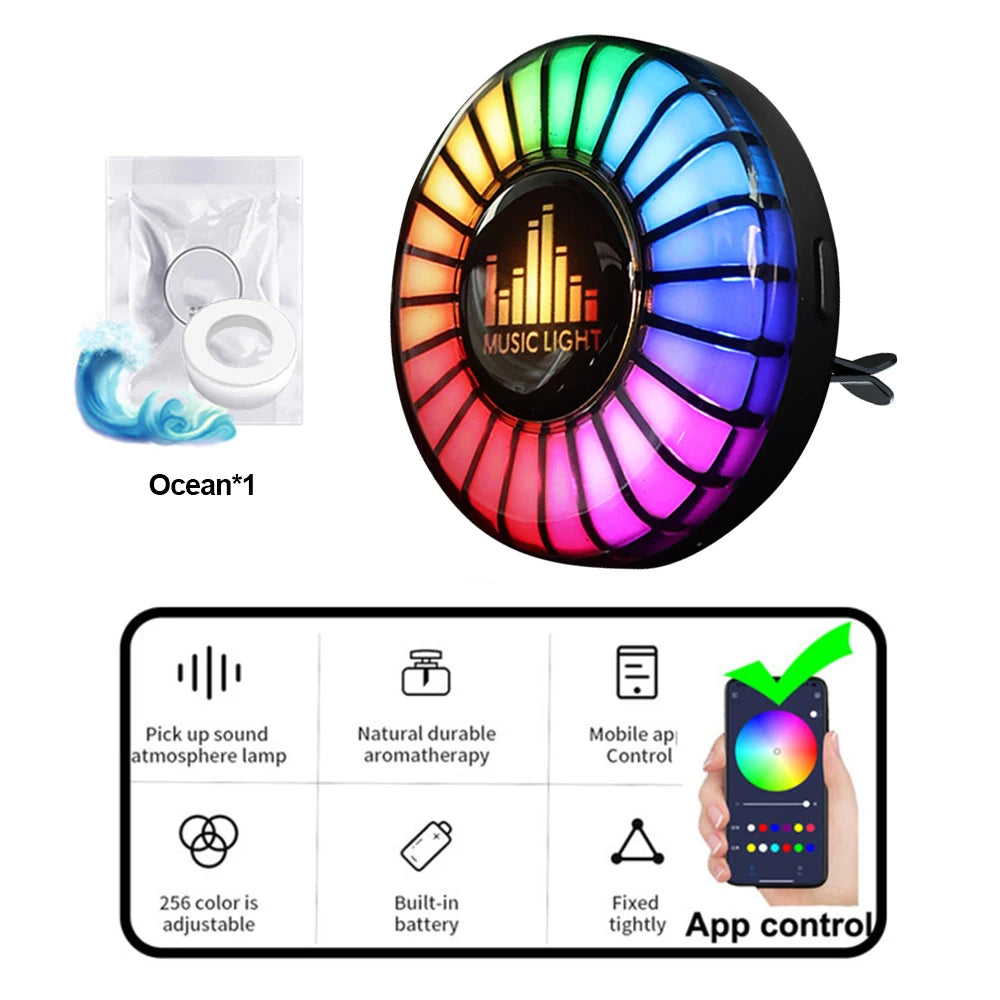 Car Music Rhythm Sound Control Colorful LED Light With Fragrance Holder
