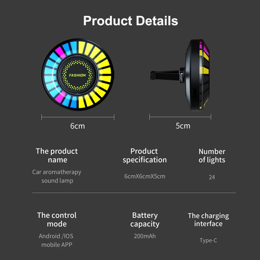Car Music Rhythm Sound Control Colorful LED Light With Fragrance Holder